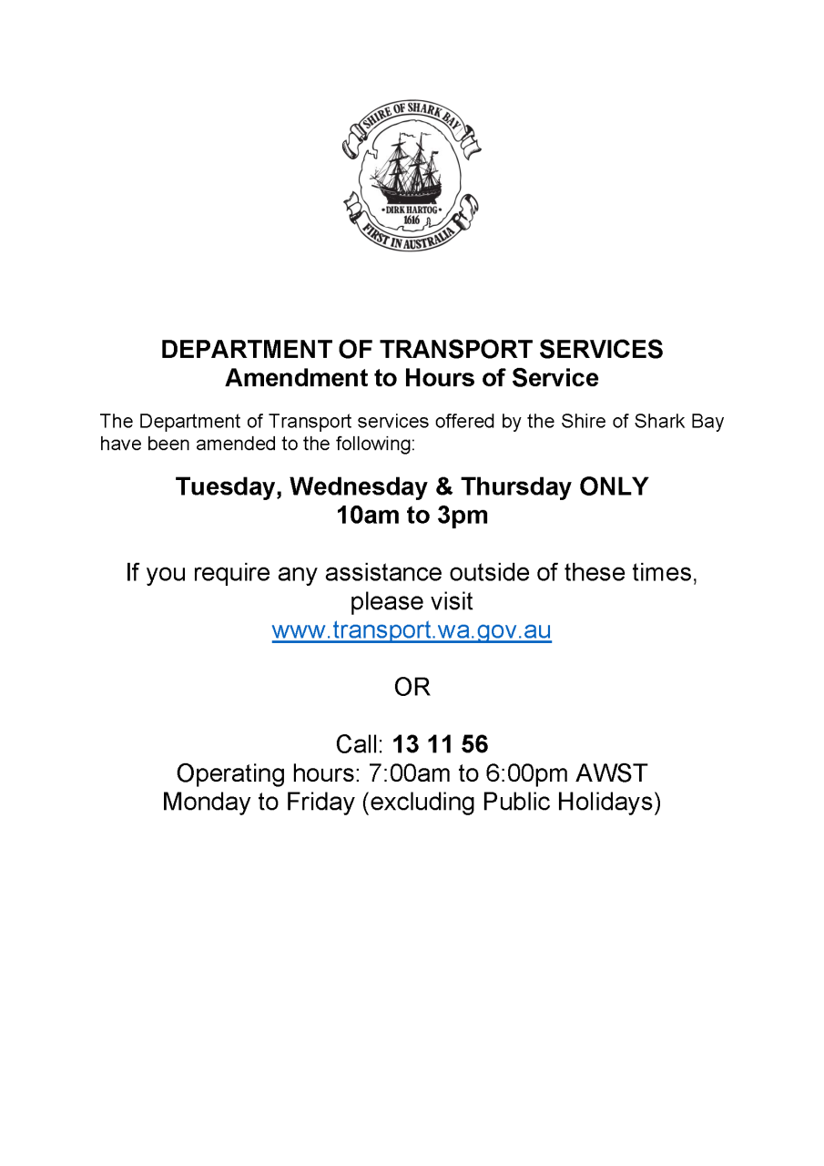 Department of Transport Services Amendment of Hours